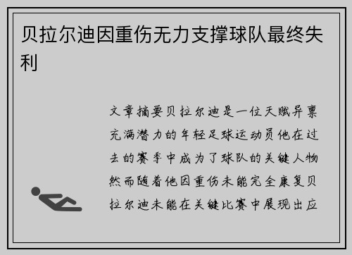 贝拉尔迪因重伤无力支撑球队最终失利